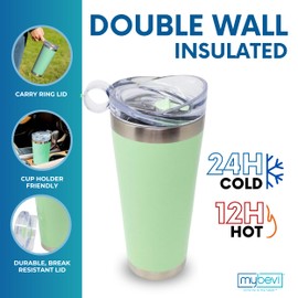 MyBevi Classic Premium Stainless Steel Tumbler with 12-Hour Temperature Control, Tritan Lid, and BPA-Free Construction | Green Ash, 26 oz