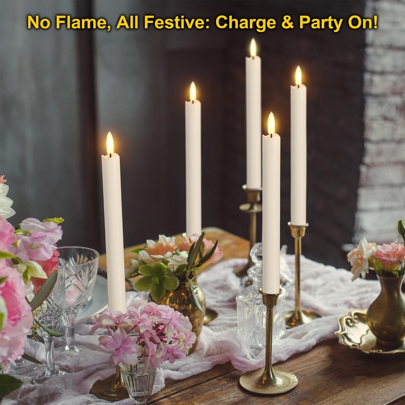 Staerysky Rechargeable Flameless Taper Candles with Charging Station, 6 Pcs