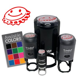 Cartoon Bottle Cap Soda Smiley Face Self-Inking Rubber Stamp for Stamping Ink Stamper Crafting Planners - 1/2 Inch Mini - Black Ink