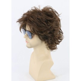 Topcosplay Mens Brown Short Cosplay Wig Wavy Fluffy Style Layered Wig for Adults or Kids