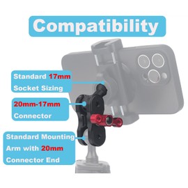 Rigdance Aluminum 20mm Double Socket Arm 2.36" with 17mm Ball Compatible with Bulletpiont Mounting Solutions, 20mm Socket (Female) to 17mm Ball (Male) Adapter
