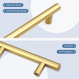 Knobonly 30 Pack Gold Handles for Cabinets, 3-3/4 Inch Hole Drawer Pulls for Dressers & Cabinets, Brushed Brass