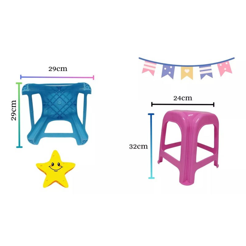 Macoll 4 Bancos Infantil Plástico Resistente Multicolor Alto 32cm