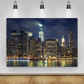 Renaiss 2.2 x 1.5 m City Night View Photo Background New York City Landscape Background American Landmark Riverside Skyscraper Adult Child Portrait Studio Props
