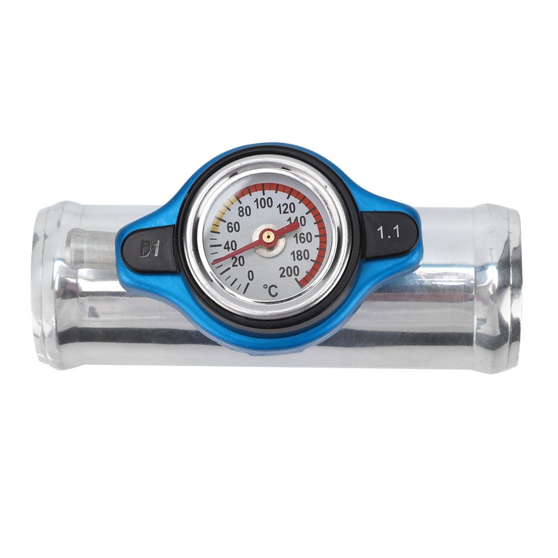 38mm/1.5in Inline Radiator Hose Filler Aluminum With Temperature Gauge for