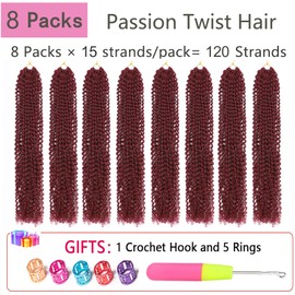 Alrence Passion Twist Hair 18 Inch 8 Packs Water Wave Crochet Hair Curly Braiding Hair For Butterfly Locs Long Bohe Crochet Braids (18 Inch (Pack of 8), BG#)