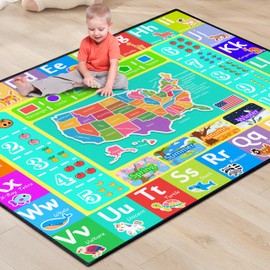 Isyorefam ABC Rug for Kids Playroom, 5'x 6'6" Washable Classroom Area Rugs, Educational Learning Mat with Alphabet Numbers Animals Seasons Shapes for Classroom Preschool Playroom
