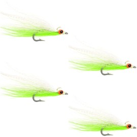 The Fly Fishing Place Clousers Freshwater Deep Minnow White Chartreuse - Streamer Fly Fishing Flies - 4 Trout and Bass Flies - Hook Size 4