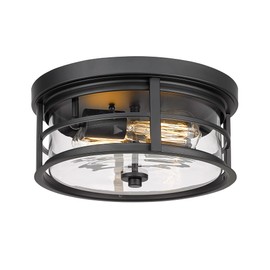 EAPUDUN Flush Mount Ceiling Light, 12inch 2-Light Metal Close to Ceiling Light Fixture, Matte Black Finish with Clear Glass Shade for Hallway Entryway Bedroom Porch FMA1412-MBK