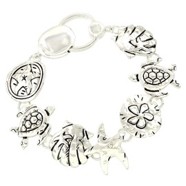 Arras Creations Fashion Trendy Starfish Sea Shell Sea Turtle Antique Silver Bracelet For Women / AZBRSEA469-ASL