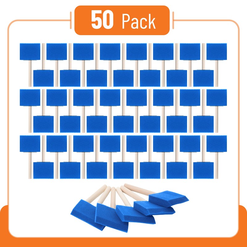 Bates- Foam Paint Brushes, 3", 50 Pack, Blue Sponge Brushes