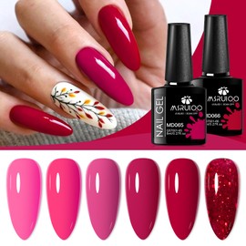 MSRUIOO Gel Nail Polish Set 6 Colors Hot Pink Rose Red Nail Gel Polish Kit Red Glitter Nail Polish Rose Red Shimmer Nail Art Design DIY Home Salon Manicure Valentines' day Gifts for Women Girls