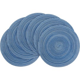 Winknowl Round Braided Placemats Set of 6 Washable Woven Heat Resistant Table Mats for Kitchen Dining Tables 15 inch Round Place Mats (Seascape Blue,6)