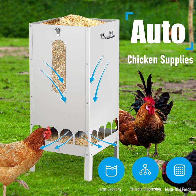 PAUQRWIE 70-80lbs Large Automatic Chicken Feeder with 16 Feeding Ports