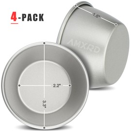 AMXRD Pudding Cups, Mini Pie Pans, 4 Piece Premium Heavy-Gauge Carbon Steel Nonstick Chocolate Flan Egg Tart Raspberry Baking Mold, 3.3 X 1.6 Inches