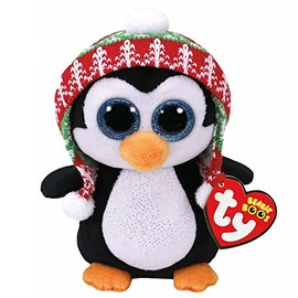 TY 37239 Penguin Xmas 2017 Penelope-Pinguin Plüsch, 15 cm, Weiß/Schwarz
