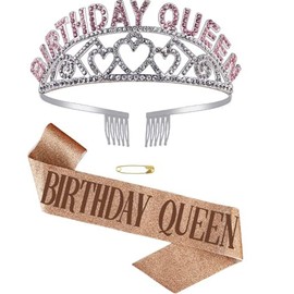 Birthday Queen Gold Sash Pink Silver Rhinestone Crown Tiara For Women Birthday Tiara Rhinestone Tiara Kit Birthday Headband
