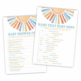 Baby Shower Feud & Name That Baby Song Theme Baby Shower Game Activities-Game Cards For Boys & Girls-30 Retro Sunshine Game Cards & 1 Answer Card-Baby Shower Party Supplies & Decorations-A05