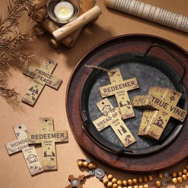 Syhood 36 Pcs Names of Jesus Christmas Ornaments Names of God Wood Hanging Ornaments with Savior Advent Religious Tree Decorations, 12 Styles