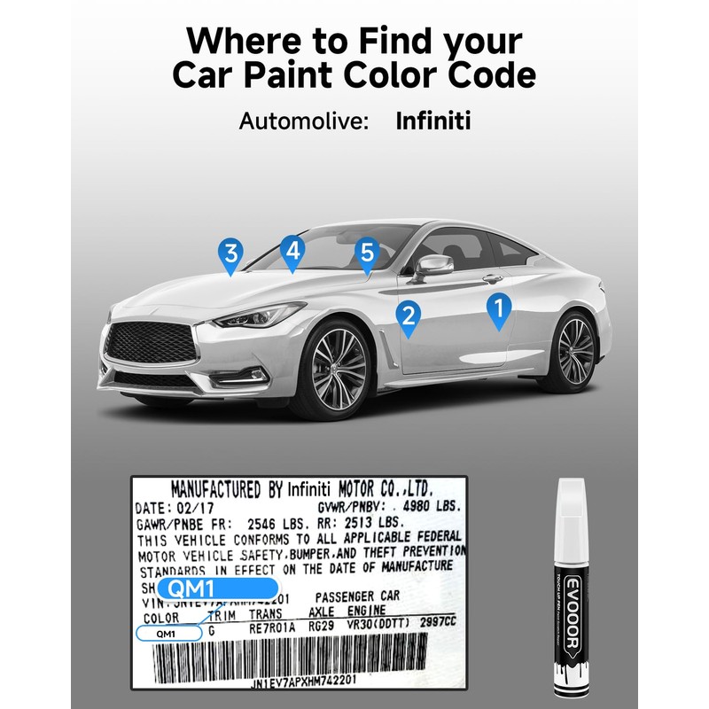 EVOOOR Lunar White(QM1) Touch Up Paint Compatible with Infiniti Exact