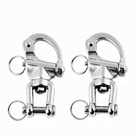 2/4 PCS Heavy Duty Marine 316 Stainless Steel Fixed Snap Shackle Quick Connect Shackle Snap Hook Rigging for Sailboat Yacht W/2 Rings (2PCS, Length: 87mm)
