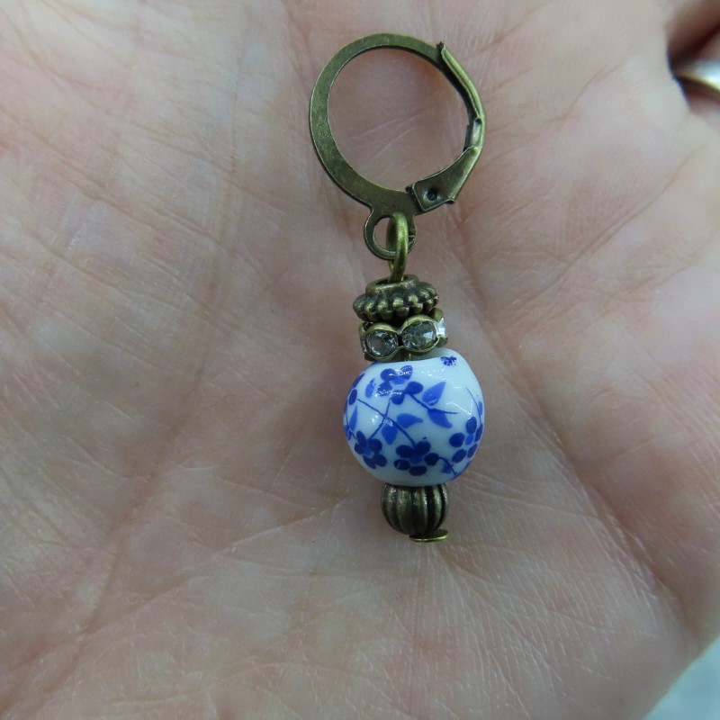 Pemby Studio CHINOISERIE Porcelain Bead Dangle Earrings Antique Bronze Tone