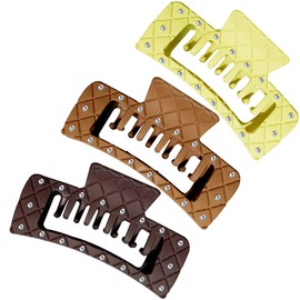 Bling bling Rhinestones Square Hair Clips Double Row Teeth,2 Rows Teeth Rectangle Hair Claw Clips with Shiny Rhinestones,Women Girls Sparkly Thick Hair Accessories Set(beige coffee chocolate)