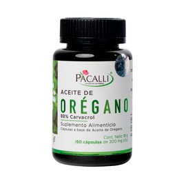PACALLI Aceite de Orégano en Cápsulas · 88% Carvacrol · Con Aceite de Oliva · 300 mg por Cápsula · 60 Cápsulas