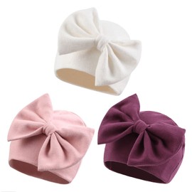 XIAOHAWANG Baby Hat Newborn 0-6 Months Cotton Newborn Hat with Bow Hat Baby Girl First Hat Thick Hat Baby Boys for Autumn, Winter, White + pink + black