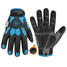HANDLANDY Winter Water Resistant Work Gloves for Men, Padded Thermal Insulated Heavy Duty Impact Glove for Cold Weather (Blue-Insulated, M)