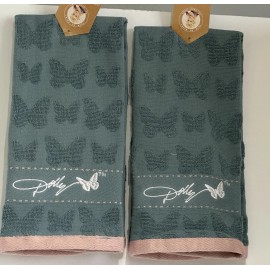 Blue Lot Of 2 Dolly Parton Butterfly Kitchen Tea Towels Blue & Pink New