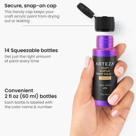 Arteza Pearlescent Acrylic Paint Set of 14, 2 fl oz Bottles, Quick-Drying Pearl Craft Paint, Art Supplies for Paper, Canvas, Wood, Glass Paper