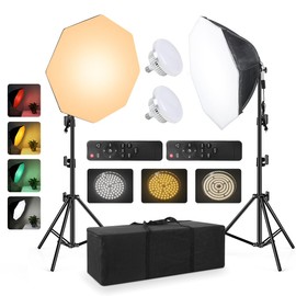 Softbox Continuous Lighting Kit for Camera Photo Video Photography Studio Light with 28'' x 28''Octagon Softbox and Dimmable Super Bright Light Bulb/Nylon Color Screen/Light Stand/Carrying Bag