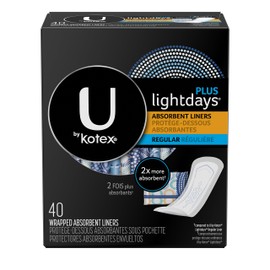 U by Kotex Lightdays Plus Liners, Regular, Fragrance-Free