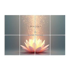 8 Pack Art Acoustic Panels Sound Absorbing Lotus Flower Zen Spiritual Glowing Particles Inspirational Quote Decorative Soundproof Wall Panels Self Adhesive for Recording Studios Office 48"x32"