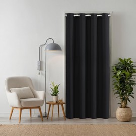 tinycurtains, Door Curtain Black 210 x 150 cm for All Standard Door Sizes, Thermal Curtain without Rod