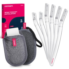 Caveem's Face Razor for Women (6 Count) & Soap Saver Bag (2 Pack) – Painless Shaving & Rough and Gentle Exfoliation for Refreshing Skincare