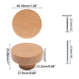 BUXIMN 6pcs Wooden Cabinet Knobs, Wood Dresser Knobs Kitchen Cabinet Knob, Natural Wooden Drawer Pulls Flat Top Round Knob for Furniture Cupboard Closet Door (Dia.1.58", Beech Wood Finished)