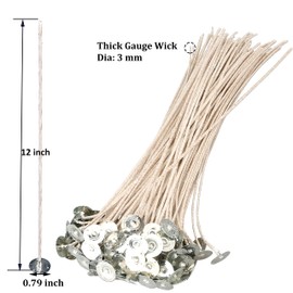 MILIVIXAY 100pcs 12inch Soy Candle Wicks for Candle Making - Coated with Natural Soy Wax, Low Smoke - Cotton Threads Woven with Paper -Thick Candle Wick with Base.