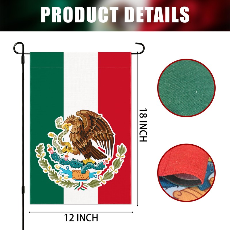 Mexico Garden Flag 12x18 Meixico Eagle Canvas Double Sided Home