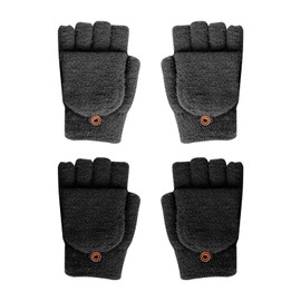 NyxSeat 2 Pairs Knitted Gloves, Fingerless Folding Gloves, Convertible Mittens, Thickened Knitted Gloves, Warm Winter Gloves, Windproof Gloves (Black + Grey)