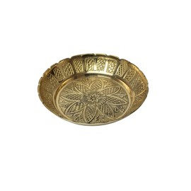 Set of 3 Small Nakshi Plate, Decorative Brass Indian Prasad Plate Katori for Pooja Utensils Item Articles for Indian Traditional Festival Decorations Pooja Kit (Size:- 3" Diameter)(Golden)