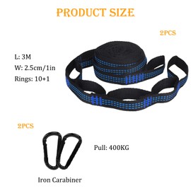 Fleymu Hängematten Aufhängung Befestigung, 2er Pack 3 m x 2,5 cm Seil für Hängematte, mit 2 Schwerlast Karabiner, Max 300 kg, Stabhängematte Schaukel Befestigung für Camping-Hängemattenzubehör