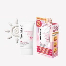 Troubless Glass Glow PDRN Collagen SPF 50 Sunscreen face - Hydrating & Moisturizing Broad Spectrum Sunscreen - Vegan, Lightweight, Non-Comedogenic - Korean Skin Care for All Skin Types 1.69 fl oz