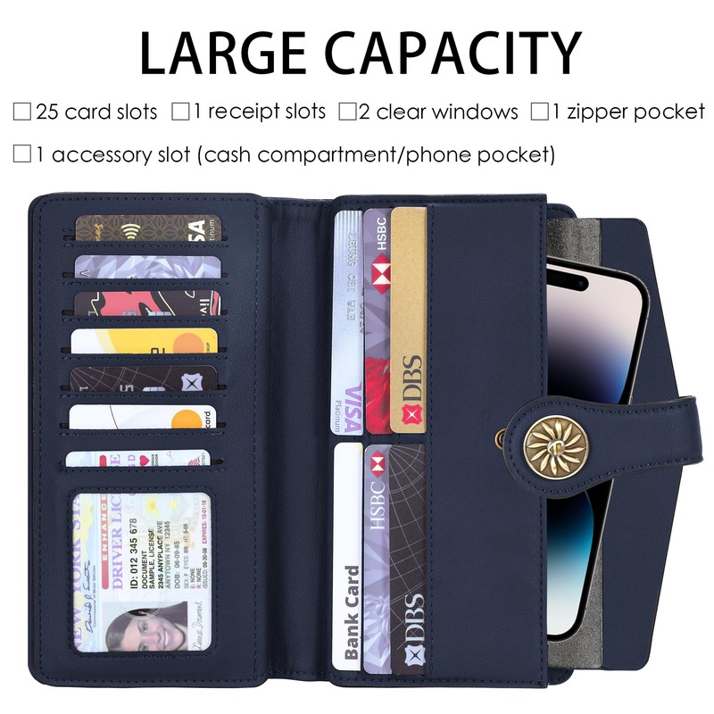 Travelambo Women's Wallet RFID Blocking Trifold Clutch Large Capacity Credit
