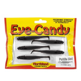 Northland Tackle Eye Candy Paddle Shad Floating 3.5" Soft Plastic Minnow Bait for Walleye Fishing, 5 Baits Per Pack, Black
