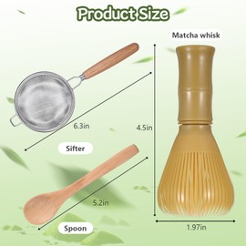 Heygueo 3 Pcs Traditional Matcha Whisk Set,Matcha Set Kit,Matcha Tea Set with Whisk,Tea Scoop,Matcha Spoon,Powder Starter Sifter,Matcha Kit Set for Tea Lovers,Matcha Starter Kit for Gifts