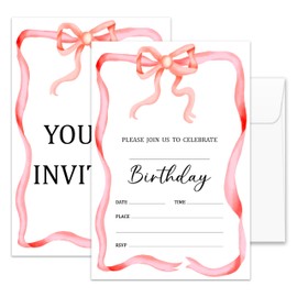 lamocho Pink Bow Girl Birthday Invitations, Birthday Party Invitations For Girls, Birthday Invites Cards, Fill in Blank (20 Pcs & Envelopes)/SRinvite-08