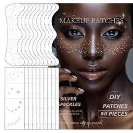 50 Pcs Makeup Patches,Silver-Face Glitter Speckles Patches,Glitter Freckles Face Tattoo, Sparkle Makeup Patches,Glow Up Makeup Patches,Waterproof Face Glitter Speckles Patches for Helloween (Silver)
