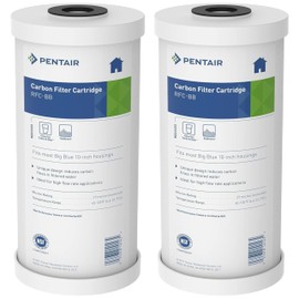 Pentair Pentek RFC-BB Big Blue Carbon Water Filter, 10-Inch, Whole House Heavy Duty Radial Flow Carbon Replacement Cartridge with Granular Activated Carbon (GAC) Filter, 10"x4.5", 25 Micron, Pack of 2